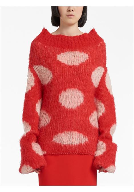 Red polka-dot intarsia knit sweater - women MARNI | GCMD0485Q0UFU160DOR67