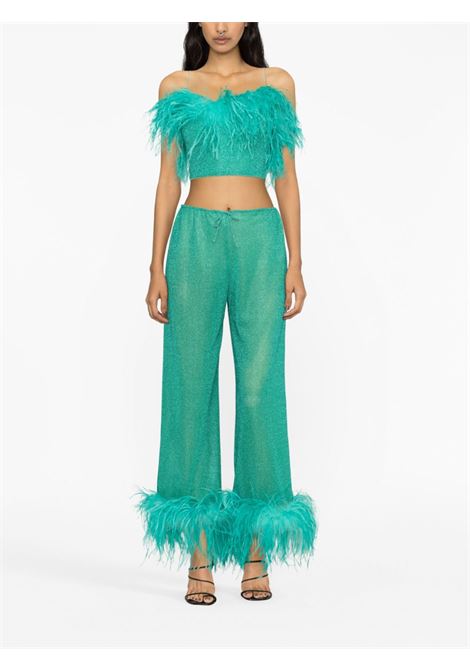 Green feather-trim wide-leg trousers - women OSÉREE | LPF235AQMRN