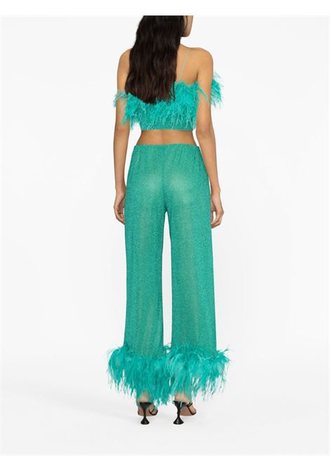 Green feather-trim wide-leg trousers - women OSÉREE | LPF235AQMRN