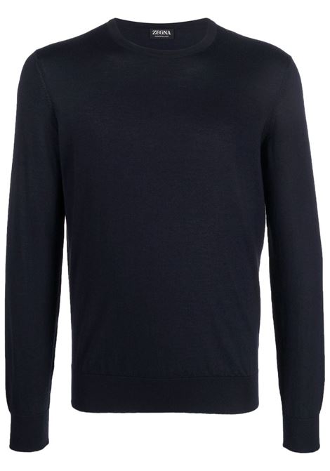 Navy blue crew-neck sweater - men ZEGNA | E8J00110B98