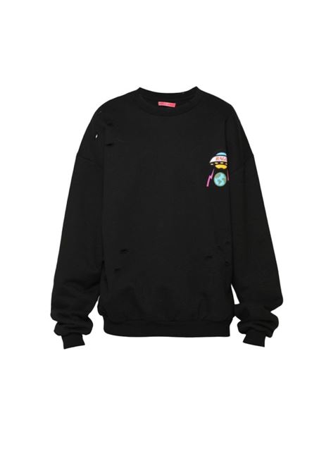 Black ufo-print crew-neck sweatshirt - men