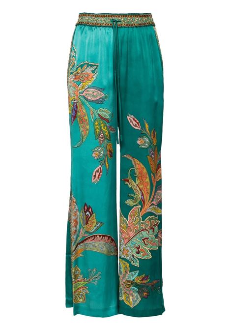 Pantaloni Franca a gamba ampia con stampa a fiori in verde acqua Alemais - donna