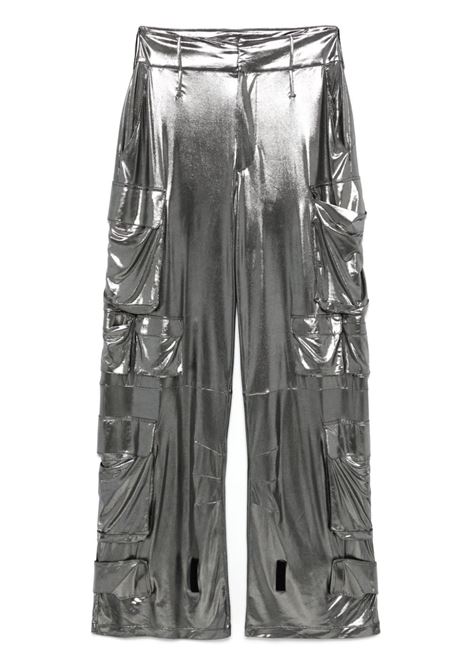 Silver lamé-effect cargo pants Amen - women AMEN | Trousers | HMW24309018