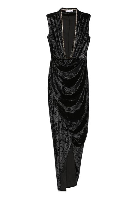 Black plunge neck velvet midi dress Amen - women AMEN | Dresses | HMW24524009