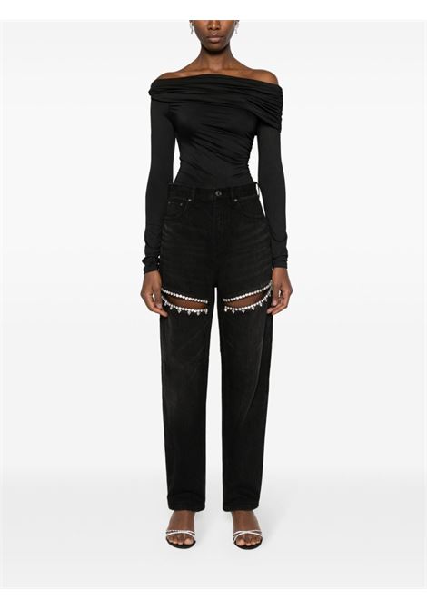 Black Crystal Slit tapered leg jeans -women AREA | P01333BLK