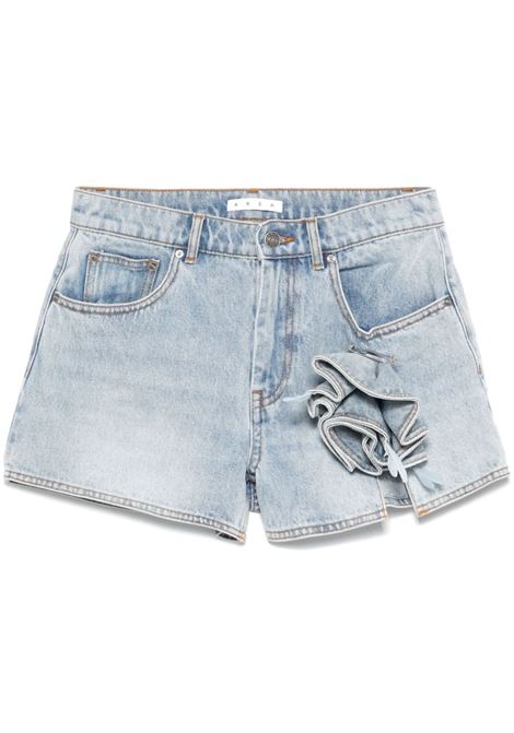 Shorts in denim blu con applicazione Area - donna