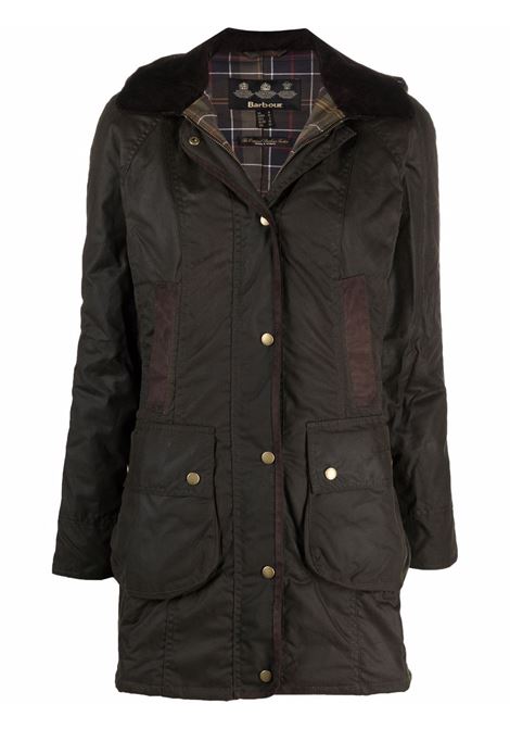 Brown wax-coated buttoned-up coat - women