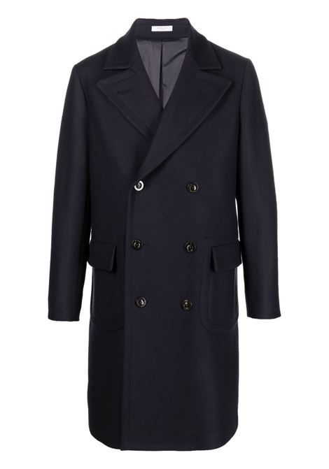 Blue notched lapels double-breasted coat - men