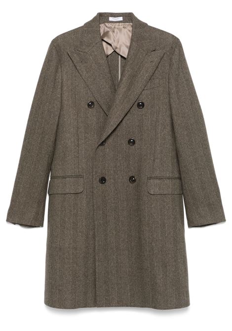 Brown herringbone coat Boglioli - men