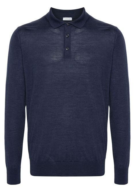 Blue long-sleeve fine-knit polo shirt Caruso - men