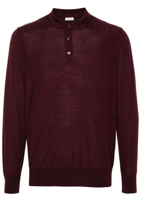 Red long-sleeve fine-knit polo shirt Caruso - men