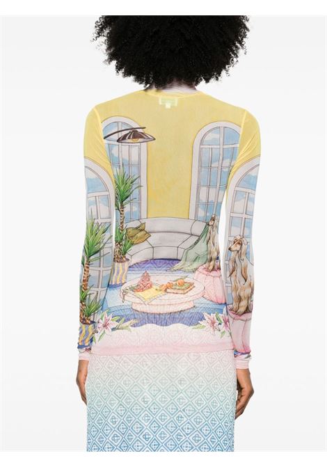 Multicolour illustration-style print mesh top Casablanca - women CASABLANCA | WPF24JTP02801MLT