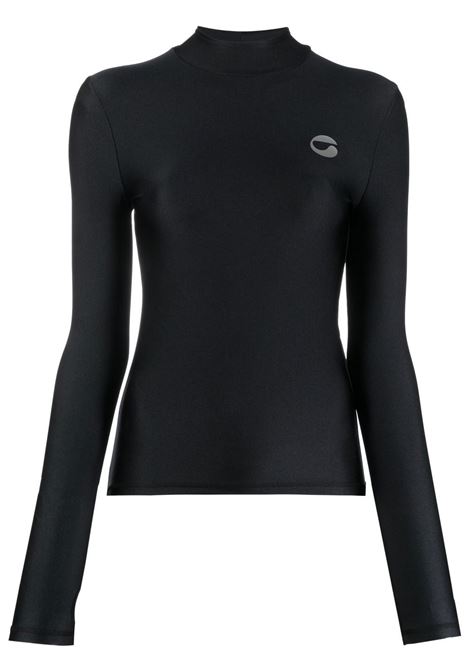 Black long-sleeved logo-detail top - women