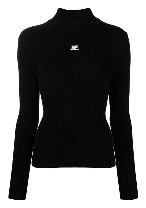 Maglione a costine con collo alto in nero - COURREGES donna