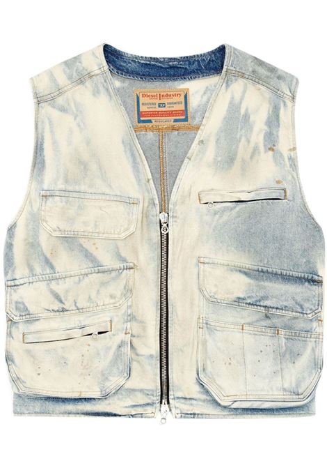 White and blue cargo-pocket Gilet Diesel - men