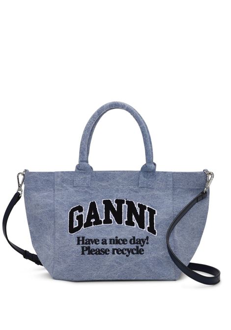 Light blue logo-embroidered tote bag Ganni - women