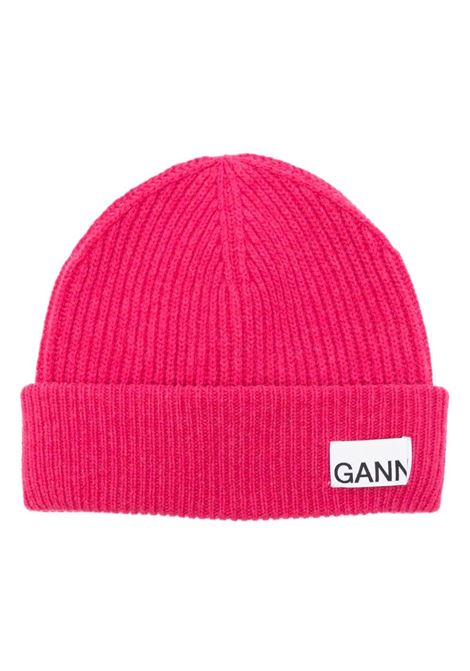 Fucsia ribbed-knit beanie Ganni - women