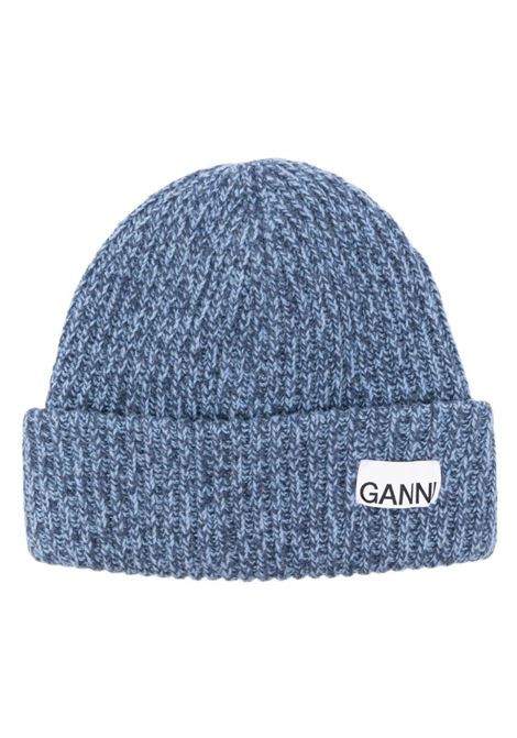 Blue ribbed-knit beanie Ganni - women