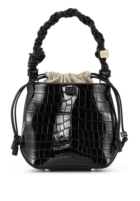 Black Bou crocodille-effect leather bucket bag Ganni - women GANNI | A6286099