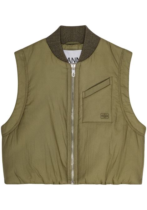 Military green quilted cropped vest Ganni - women