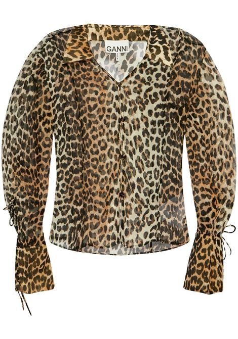 Brown animal-print blouse Ganni - women