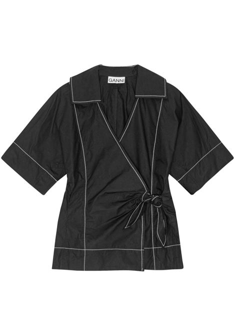 Black side-tied wrap bouse Ganni - women