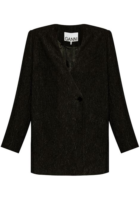 Black textured collarless jacket Ganni - women GANNI | Blazers | F9395099