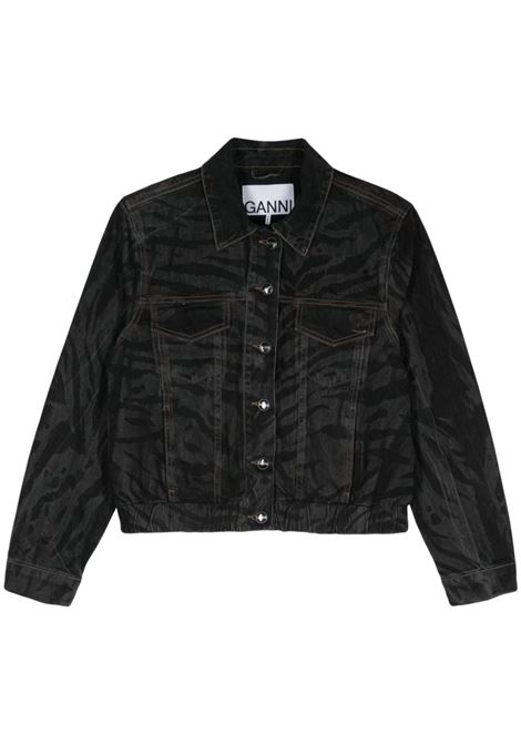 Black zebra-print denim jacket Ganni - women GANNI | Outerwear | J1484099