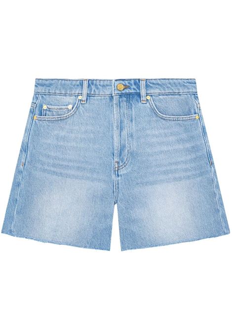 Shorts denim con orlo a taglio vivo in blu Ganni - donna