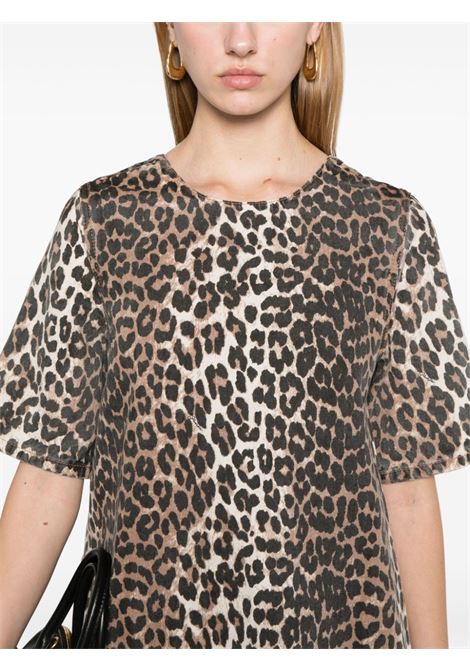 Abito mini denim con stampa leopardata Ganni - donna GANNI | J1677943