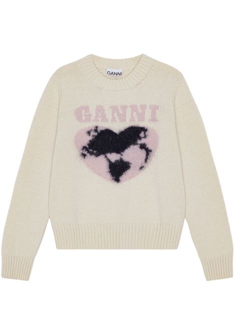 Light pink wool heart-intarsia jumper Ganni - women