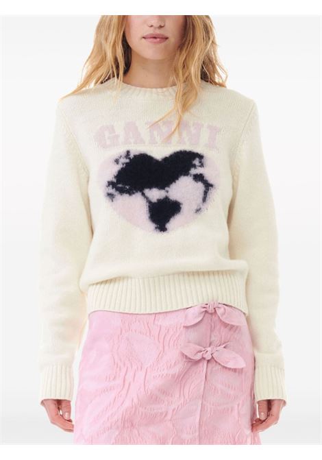 Light pink wool heart-intarsia jumper Ganni - women GANNI | K2218135