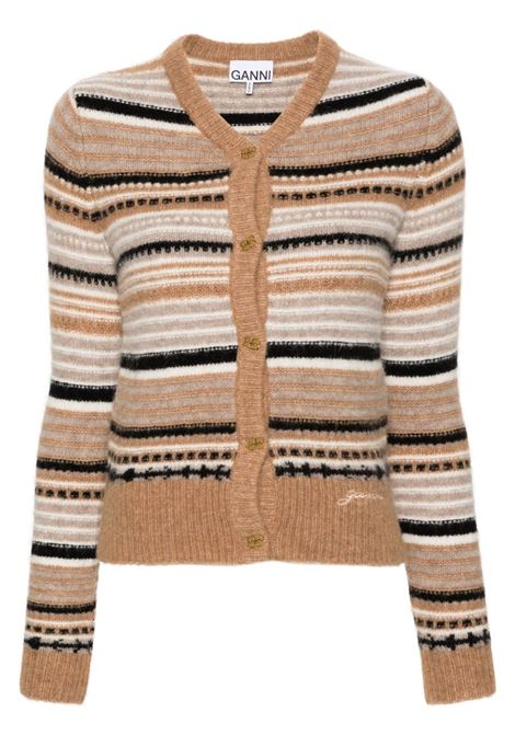 Cardigan a righe in lana in marrone Ganni - donna