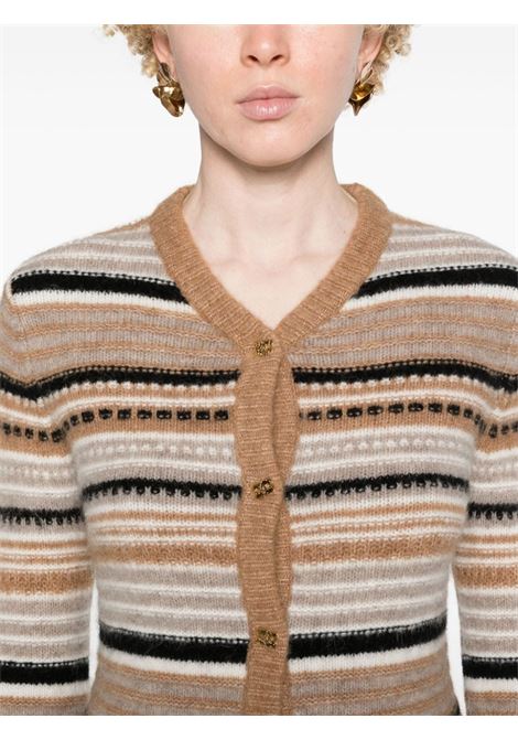 Brown alpaca wool logo-buttons striped cardigan Ganni - women GANNI | K2235177