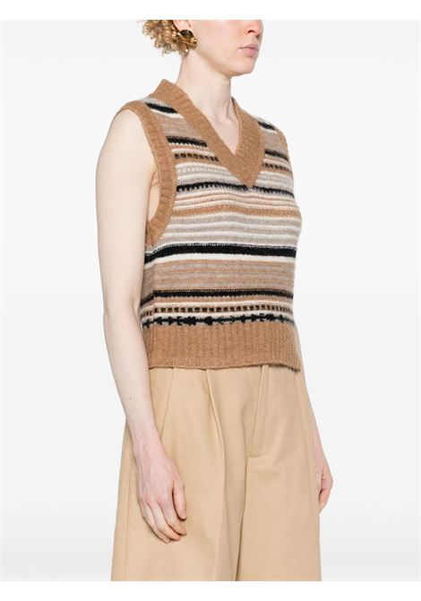 Brown alpaca wool striped sleeveless vest Ganni - women GANNI | K2236177