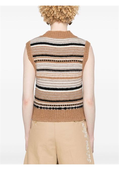 Brown alpaca wool striped sleeveless vest Ganni - women GANNI | K2236177