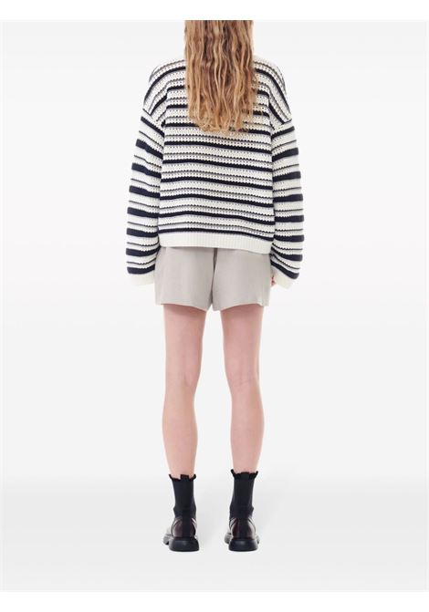 White and black striped open-knit jumper Ganni - women GANNI | K2239999