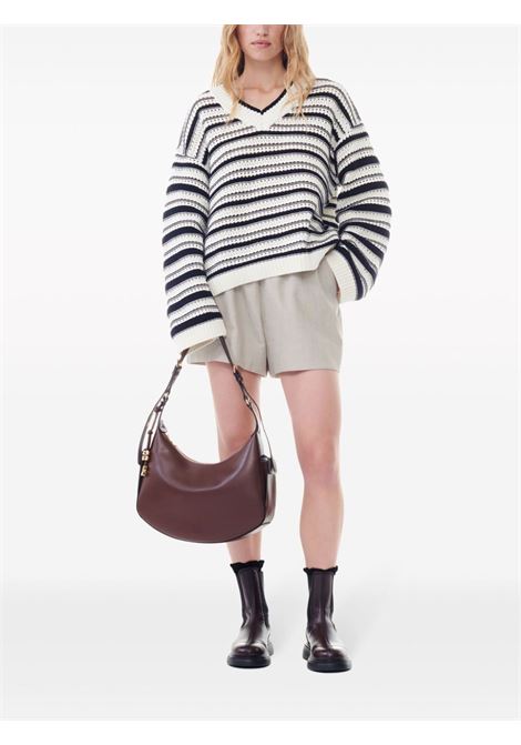 White and black striped open-knit jumper Ganni - women GANNI | K2239999