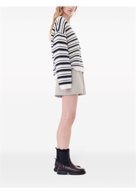 White and black striped open-knit jumper Ganni - women GANNI | K2239999