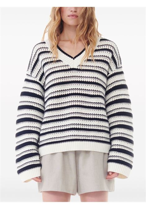 White and black striped open-knit jumper Ganni - women GANNI | K2239999