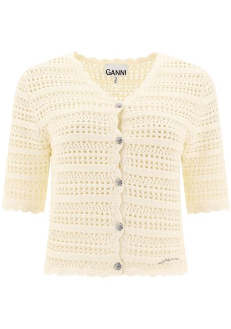 Cardigan traforato in crema Ganni - donna