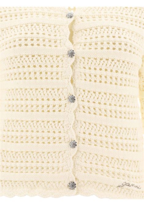 Cream pointelle-knit cardigan Ganni - women GANNI | K2243135