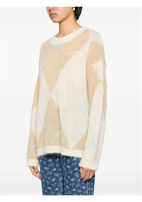 Beige mohair logo-embroidered argyle-intarsia jumper Ganni - women GANNI | K2246999