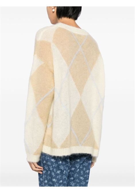 Beige mohair logo-embroidered argyle-intarsia jumper Ganni - women GANNI | K2246999