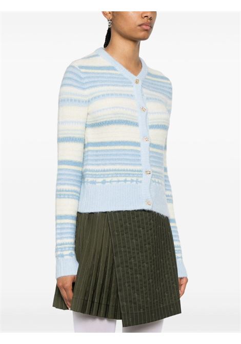 White and blu alpaca wool logo-buttons striped cardigan Ganni - women GANNI | K2257271