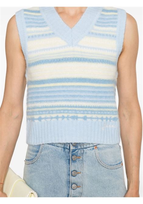 White and blue alpaca wool striped sleeveless vest Ganni - women GANNI | K2258271