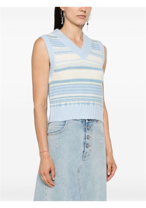 White and blue alpaca wool striped sleeveless vest Ganni - women GANNI | K2258271