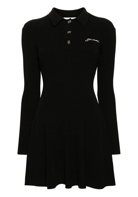 Black embroidered-logo ribbed mini dress Ganni - women