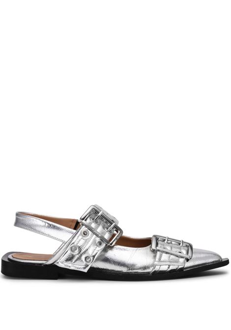 Silver double-buckled metallic-effect ballerina shoes Ganni - women GANNI | Ballerina shoes | S2725018