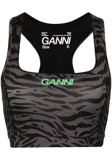 Black logo zebra-print crop top GANNI - women